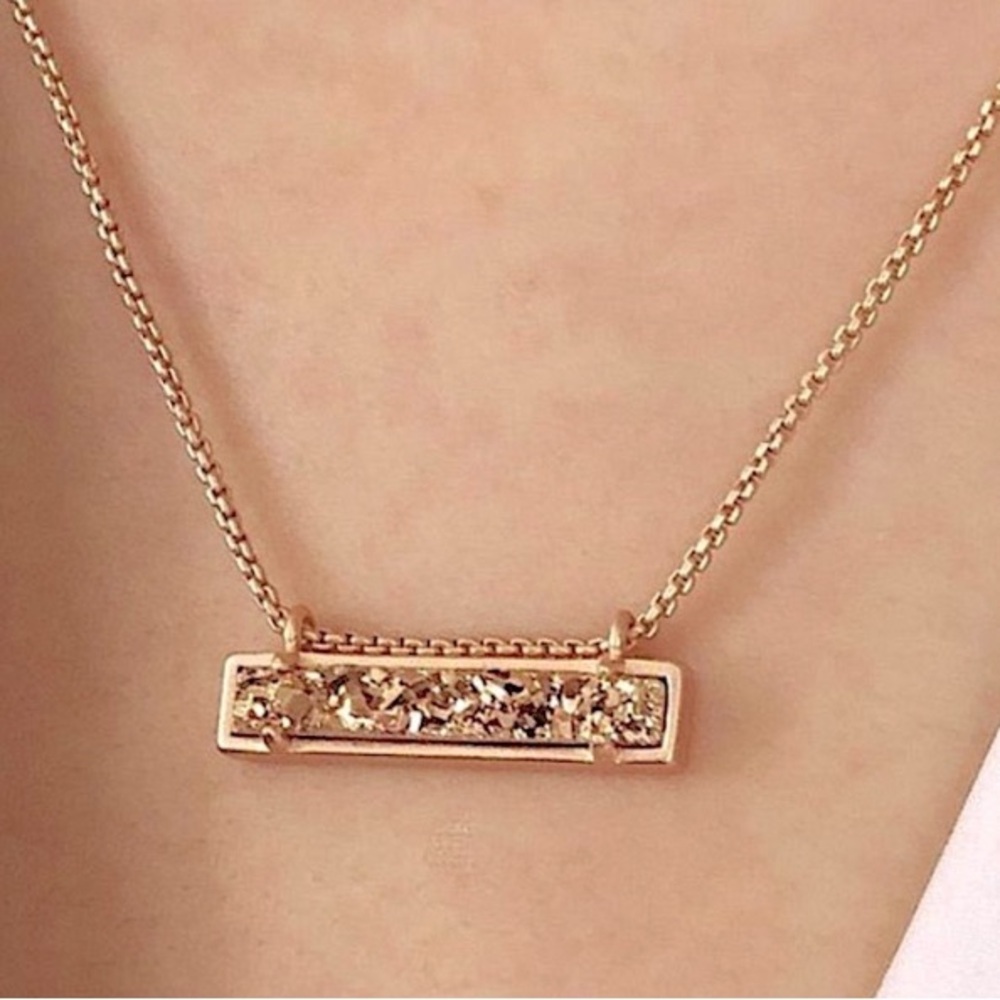 🎁Like New Kendra Scott Leanor Rose Gold Chain Gold Drusy Necklace